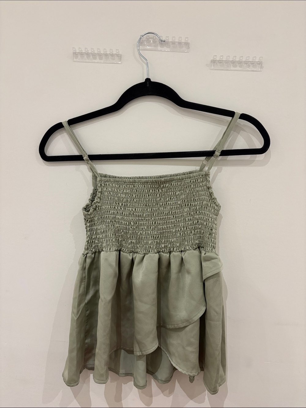 Girls Sage Green Smocked Spaghetti-Strap Dress